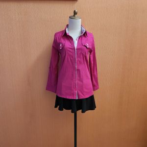 atasan kemeja wanita pink terang CAMOMILE cewek S lengan panjang kerja kuliah