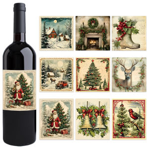 9pcs Christmas Decorative Wine Bottle Stickers Merry Christmas Party Wine Bottle Labels Gift Tags Stickers Christmas Decoration