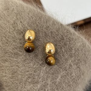 Little Golden Beans Tigereye Earrings Fall and Winter Fancy 2024 Best Selling Womens Brown Earrings Maillard Color Earrings