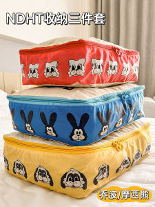 Travel Waterproof Clothing Storage Bag Set Three-Piece Luggage Organizer Cartoon Oxford Fabric for 28-30 Inch Suitcase
