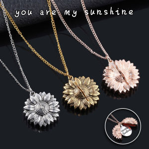 Sunflower Necklace Keychain Openable Design Birthday Gift for Best Friend Rose Gold Color Fashion Jewelry Accessory
