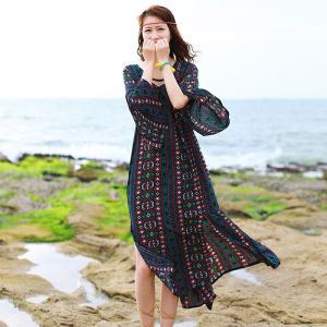 ชุดเดรสยาวเกาะอกสีแดง ชุดสองชิ้น ฤดูร้อน 2023 ชุดเดรสยาวเอวสูง แขนยาว 7 ชิ้น ทรงเอ ชุดไปเที่ยวชายหาด