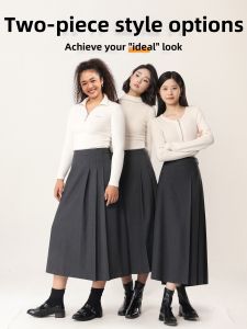 HIPPIE MISS | Spring/Fall New Mid-Length Pleated Leisure Grey Suit Skirt