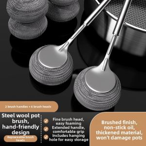 youqin | Kitchen Use Stainless Steel Long Handle Dish Washing Scrub