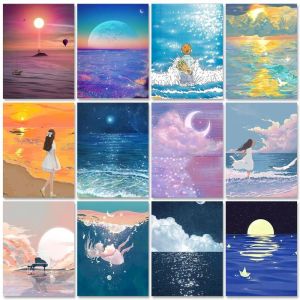 GATYZTORY DIY Painting By Numbers Paint Kit Sky And Sea Painting Decors Adults Crafts Diy Gift Canvas Painting Coloring By Numbe