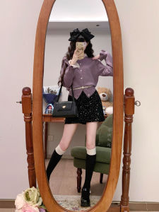 Chic Spring Two-Piece Set Korean Style Elegant A-Line Skirt And Top Celebrity Auntie Fashion Bright Sequins High Waist Long Sleeve