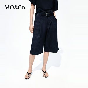 MO&Co. | Vertical Stripe Mid Waist Loose Bermuda Shorts