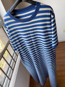 Blue Striped Loose Midi Dress Womens Summer Brand Casual Fashion Commute Style A-Line Skirt Short Sleeve round Neck Dress