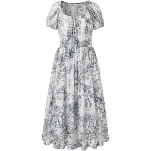 TAMMY TANGS | Summer New Style Short Sleeve French Joie Print Dress Womens High Waist Silk Cotton Blend Tea Break Courtroom Same As Mall