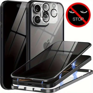 Metal Magnetic Privacy Phone Case For Iphone 17 16 15 14 13 12 11 Pro Max Plus XS 8 7 Anti-Peep Tempered Glass Lens  Protection