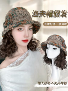 Hat Wig Integrated Female Autumn and Winter Middle-Aged Mom Bucket Hat Fashion All-Match Bucket Hat Short Curly Hair Full-Head Wig