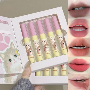 7 PCS Lip Mud Set Kawaii Cat Velvet Nude Lipstick Matte Texture Silky Easy to Color Long-lasting Lip Glaze Makeup Perfect Gifts