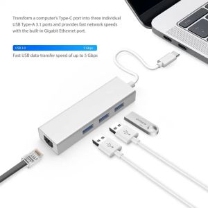 COD USB Type C LAN Ethernet Adaptor with 3 Port USB Hub 2.0 - SYZD-LAN100+U2 / Konektor Usb Ke Type C Kabel Usb Fast Charging Type C Sambungan Usb Ke Type C