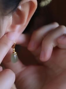 hikaw 18k saudi gold original pawnable Natural Hotan Jade Opal Water Drop Pendant Earrings for women gift