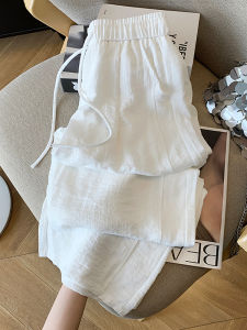 Quần Ống Rộng Vải Lanh Cotton Co Giãn Mỏng Mùa Xuân Thu Quần Dài Thường Ngày Cho Nữ Cạp Cao Có Túi Vải Lanh Thoải Mái
