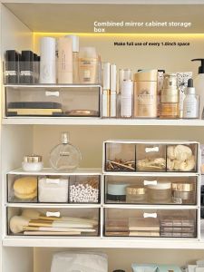 Bathroom Mirror Cabinet Storage Box Narrow Washstand Lipstick Makeup Organizer Box Built-in Shelf Bathroom Cabinet Rectangular Plastic