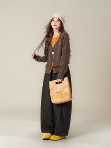 SHANGWEILUO | Brown V-neck Faux-layered Sweater