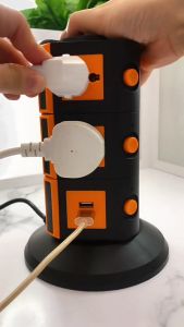 Vertical Universal Socket Overload Protector & Tower Multi Power Strip Dengan 2 Port USB Cepat Pengisian Daya