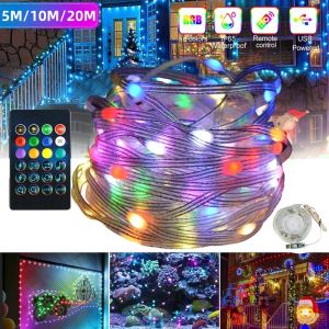 20M USB Port RGB LED String Fairy Lights Smart Bluetooth App Control Christmas Light New Year Party Decor Holiday Lighting