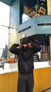 YSM Hoodie Balaclava Hitam Size Jumbo Pria Wanita Jaket Sweater Sweatshirt Boxy Zipper Simple Polos
