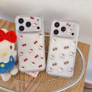 Sanrio | Transparent Glitter Powder 3D Bow Sanrio Hello Kitty Case For iphone 16 15 14 17 Pro Max Shockproof Protective Back Phone Cover