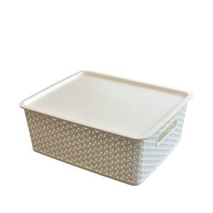 Breathable Covered Plastic Wicker Style Storage Basket Rectangular Fruit Basket Storage Box Organizer for Home And Office