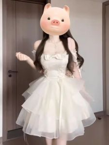 CHANGTONG | Off-shoulder Waist-cinching Flared Dress