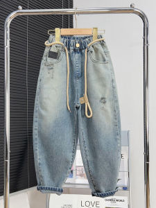 Miaobakids Spring Casual Loose Jeans Pants for Boys Korean Style mid Waist Cotton Polyester Childrens Fashionable Trousers