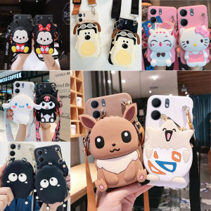 Cute Cartoon Silicone Phone Case for OPPO A5x with Wallet Function Full Cover Protective Shell Anti-Fall Soft Back Cover Crossbody Bag Women Style
