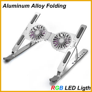 Aluminum Dual Cooling Fan Laptop Stand With LED Light Foldable Portable Holder For 13-21 Inch Notebook/Tablet
