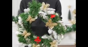 Christmas Butterfly Glitter Ornament 3D Butterflies Artificial Flower With Stems DIY Gold Powder Glitter Butterfly Decorations For Christmas Tree Wreath Wedding Crafts Home Decor 6pcs/12pcs