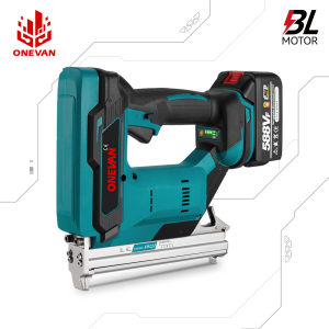 ONEVAN 2 Gear Brushless Electric Nail Machine Cordless 1022J U Stapler Nailer With 1 Set Nails Woodworking Power Tool For Makita 18V Battery