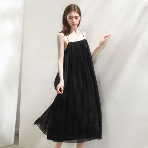 Miccbeirn | ชุดเดรสยาวผ้าชีฟองไหม ประดับเลื่อม ทรงเอ สำหรับผู้หญิง ชุดทำงานฤดูร้อน สีสันสดใส เดรสยาวคลุมเข่า แขนกุด