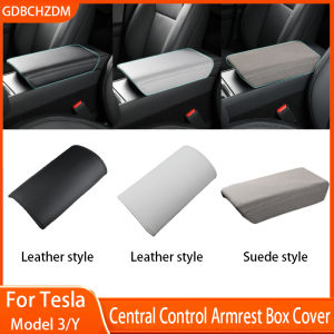 For Tesla 2017-2025 Model 3 Y Armrest Protector Box Cover Leather/Suede Center Console Armrest Cover Accessories