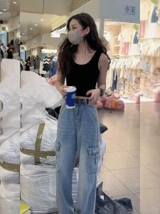 Celana Baggy Pants Ripped Biru Retro Korean Style & New Biru Cargo Highwaist Vintage Jeans