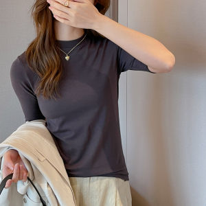 MiiOW | Soft Peach Color T-shirt with Small Collar and 5/6 Sleeve for Women