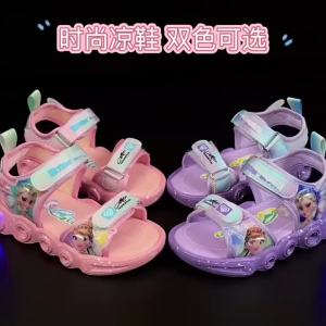 224Kids Sports Sandals LED Lights Frozen Princess Girls Summer Sandals Beach Shoes