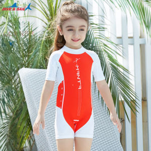 Kids Swimsuit One-Piece Quick-Drying Boys and Girls Swimsuit Short Sleeve Shorts Sun Protection Children Swimsuit Diving Suit