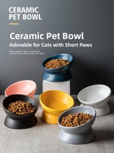 Ceramic Cat Bowl Sloped Mouth Slow Feeding Anti-Flip Dog Bowl Pet Food Dish for Stray Cats And Dogs Lanswood TCW-336