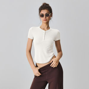 MITAOGIRL | Pure Color Moisture Wicking Slim Fit Henry Collar Yoga T-Shirt