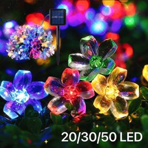 Solar LED Light Garden Waterproof Cherry Flower Fairy String Light Raya Lampu Decor
