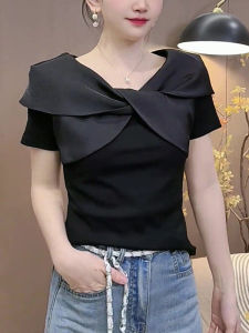 Stylish High-End Design Color Contrast Slim Short Sleeve T-Shirt