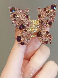 Elegant Purple Rhinestone Butterfly Hair Clip Half Updo Hair Accessories for Women Side Top Bun Grabber Hairpins
