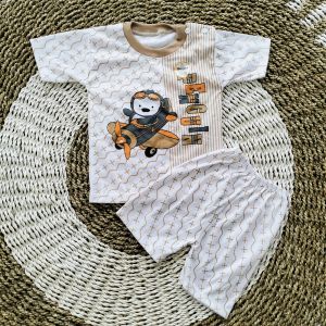 3 setel baju oblong kancing tangan panjang motif lucu usia 3-13 bln