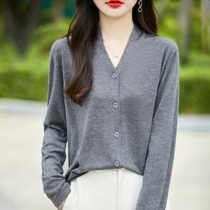 YUEXINYIRONG | V-Neck Long Sleeve Knitted Cardigan Sweater