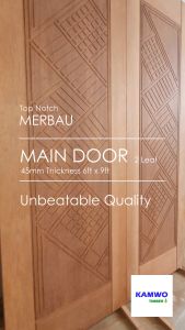 Double Leaf MERBAU Wooden Main Door Made of Premium Kiln-Dried MERBAU Wood [Pintu Kayu]