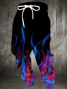 2026 Hot Selling Fashion New Mens 3D Printed Color Flame Pattern Outdoor Hip-hop Street Wear Loose Cargo Pants Large Size