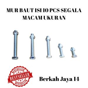 BAUT M8X50 MM ISI 10 PCS WARNA KUNING HEXAGON HEX BMK MUR BAHAN BESI TEBAL HARGA MURAH BERKUALITAS PROMO DISKON TERLARIS