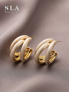 French Style Silver Needle Drop Earring Womens Fashion Elegant Half Circle Oversize Private Label Simple Love Acc Jewelry