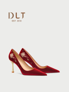 Exquisite Embroidered Velvet Wedding Shoes Dual Wearability for Brides High-Heeled Fashionable Formal Chinese Style Wine Offering Shoes